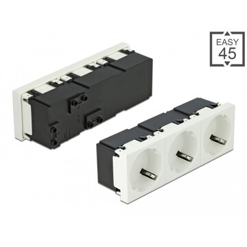 Moduł Easy45 uziemione gniazdo potrójne zasilania z ustawieniem 45° 45 x 45 mm Delock 81424