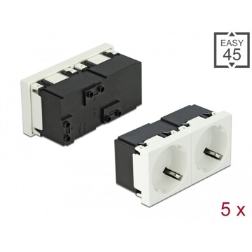 Easy45 uziemione gniazdo 2-drożne zasilania z ustawieniem 45° 45 x 45 mm 5 sztuk Delock 81322