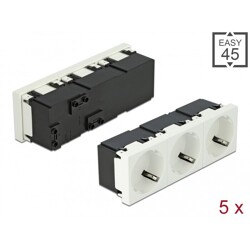 Easy45 uziemione gniazdo potrójne zasilania z ustawieniem 45° 45 x 45 mm 5 sztuk Delock 81323