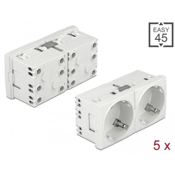 Easy45 uziemione gniazdo zasilania rozszerzalne do podwójnego, z ustawieniem 45° 45 x 45 mm 5 sztuk Delock 81325