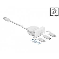 Kabel rozwijany Easy45 moduł USB 2.0, 3 w 1, USB Typ-A do USB-C™, Micro USB i Lightning, biały Delock 81375