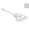 Kabel rozwijany Easy45 moduł USB 2.0, 3 w 1, USB Typ-A do USB-C™, Micro USB i Lightning, biały Delock 81375
