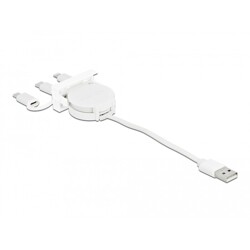Kabel rozwijany Easy45 moduł USB 2.0, 3 w 1, USB Typ-A do USB-C™, Micro USB i Lightning, biały Delock 81375