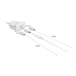 Kabel rozwijany Easy45 moduł USB 2.0, 3 w 1, USB Typ-A do USB-C™, Micro USB i Lightning, biały Delock 81375