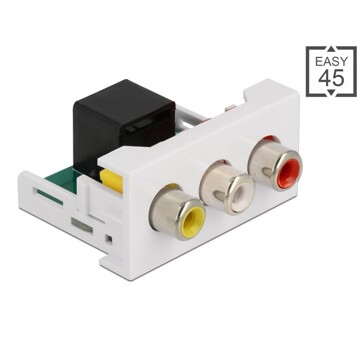 Moduł Easy45 3 x RCA żeński do port żeński RJ45 22,5 x 45 mm Delock 81342