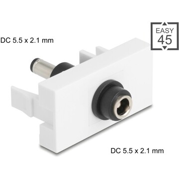 Moduł Easy45 DC 5,5 x 2,1 mm gniazdo do DC 5,5 x 2,1 mm wtyk białe Delock 90862