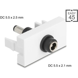Moduł Easy45 DC 5,5 x 2,1 mm gniazdo do DC 5,5 x 2,5 mm wtyk białe Delock 90863