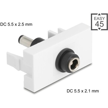 Moduł Easy45 DC 5,5 x 2,1 mm gniazdo do DC 5,5 x 2,5 mm wtyk białe Delock 90863