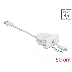 Moduł Easy45 USB 2.0, zwijany kabel USB Typ-A do 8 Pin Lightning żeński, biały Delock 81331