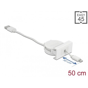 Moduł Easy45 USB 2.0, zwijany kabel USB Typ-A do 8 Pin Lightning żeński, biały Delock 81331