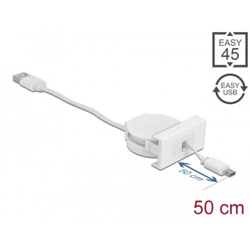Moduł Easy45 USB 2.0, zwijany kabel USB Typ-A do EASY-USB Type Micro-B, biały Delock 81319