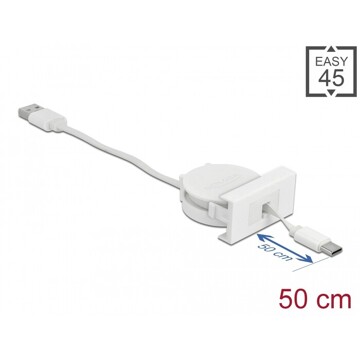 Moduł Easy45 USB 2.0, zwijany kabel USB Typ-A do USB Type-C™, biały Delock 81318