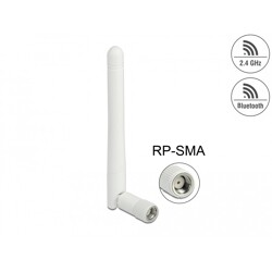 Antena RP-SMA męska WLAN 802.11 b/g/n, wielokierunkowa 2 dBi ze złączem pochylania biały Delock 12006
