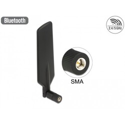 Antena SMA męska LTE, Dwupasmowa WLAN ac/a/b/g/n 1 - 4 dBi ze złączem pochylania czarny Delock 12408