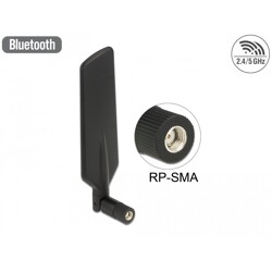 Antena RP-SMA męska LTE, Dwupasmowa WLAN ac/a/b/g/n 1 - 4 dBi ze złączem pochylania czarny Delock 12409