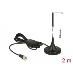 Antena DAB+ F męska 21 dBi aktywna, stała, wszechkierunkowa z magnetyczną podstawą RG-174 2 m czarna Delock 12413