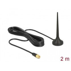 Antena SMA męska LTE / GSM / UMTS 3 dBi nieruchoma dookólna z podstawą magnetyczną i przewodem RG-174 2 m czarna zewnętrzna Delo