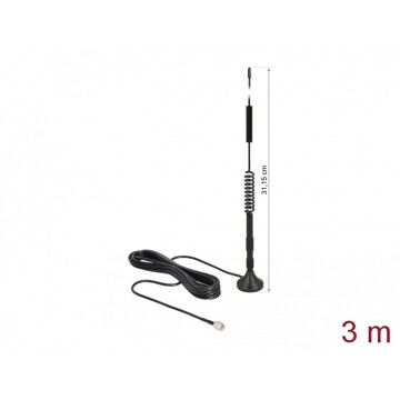 Antena SMA męska LTE 5 dBi nieruchoma dookólna z podstawą magnetyczną i przewodem RG-174 3 m czarna zewnętrzna Delock 12417