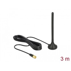 Antena SMA męska GSM / UMTS / LTE 2,5 dBi nieruchoma dookólna z podstawą magnetyczną i przewodem RG-174 3 m czarna zewnętrzna De