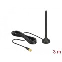 Antena SMA męska GSM / UMTS / LTE 2,5 dBi nieruchoma dookólna z podstawą magnetyczną i przewodem RG-174 3 m czarna zewnętrzna De