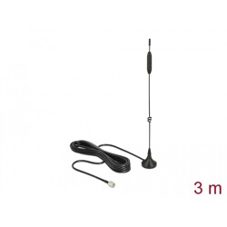 Antena SMA męska LTE / GSM / UMTS 3 - 5 dBi nieruchoma dookólna z podstawą magnetyczną i przewodem RG-174 3 m czarna zewnętrzna 