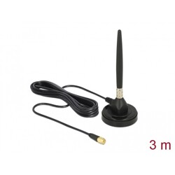 Antena GSM męska SMA mocowanie na śruby 3 dBi nieruchoma dookólna z podstawą magnetyczną i przewodem RG-174 3 m czarna zewnętrzn