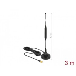 Antena SMA męska GSM 3,5 dBi nieruchoma dookólna z podstawą magnetyczną i przewodem RG-174 3 m czarna zewnętrzna Delock 12423