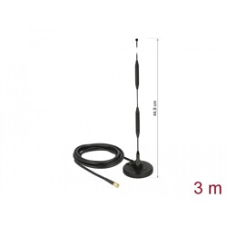 Antena SMA męska LTE 5 dBi 44,9 cm nieruchoma dookólna z podstawą magnetyczną i przewodem RG-58 3 m czarna zewnętrzna Delock 124