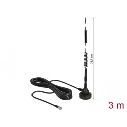 Antena SMA męska LTE 5 dBi 33,7 cm nieruchoma dookólna z podstawą magnetyczną i przewodem RG-58 3 m czarna zewnętrzna Delock 124