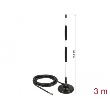 Antena SMA męska LTE 7 dBi nieruchoma dookólna z podstawą magnetyczną i przewodem RG-58 3 m czarna zewnętrzna Delock 12428
