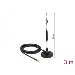 Antena SMA męska LTE 6 dBi nieruchoma dookólna z podstawą magnetyczną i przewodem RG-58 3 m czarna zewnętrzna Delock 12429