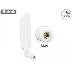 Antena SMA męska LTE Dwupasmowa WLAN ac/a/b/g/n wielokierunkowa 1 - 4 dBi ze złączem pochylania biały Delock 12430