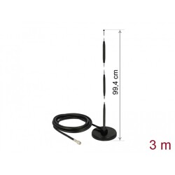 Antena SMA męska GSM 7 dBi nieruchoma dookólna z podstawą magnetyczną i przewodem RG-58 3 m czarna zewnętrzna Delock 12432