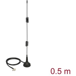Antena LTE męska TS-9 90° 2 - 3 dBi nieruchoma dookólna z podstawą magnetyczną i przewodem RG-174 50 cm czarna zewnętrzna Delock