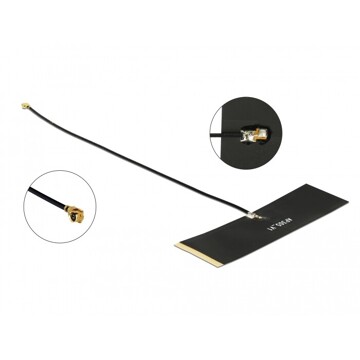 Antena 433 MHz 2 x męskie złącze I-PEX MHF I 0 dBi płytka drukowana 15 cm czarna samoprzylepna Delock 12539