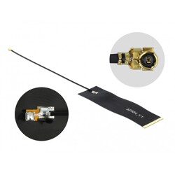 Antena LoRa 863 - 928 MHz 2 x męskie złącze I-PEX MHF I 1,68 dBi płytka drukowana 15 cm 1,13 FPC czarna samoprzylepna Delock 125