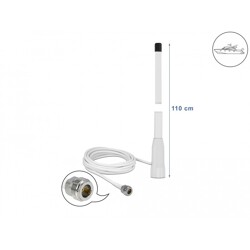 WLAN 802.11 b/g/n Marina Antena N żeńska 10 dBi 110,5 cm stała wszechkierunkowa z kablem RG-58 U 3 m podwórkowa biała Delock 125