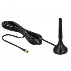 Antena SMA męska LTE 1 - 2 dBi nieruchoma dookólna z podstawą magnetyczną i przewodem RG-174 A/U 3 m czarna zewnętrzna Delock 12