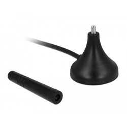 Antena SMA męska LTE 1 - 2 dBi nieruchoma dookólna z podstawą magnetyczną i przewodem RG-174 A/U 3 m czarna zewnętrzna Delock 12