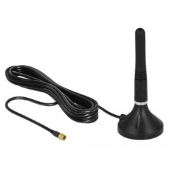 Antena SMA męska LTE 2 - 3 dBi 11 cm nieruchoma dookólna z podstawą magnetyczną i przewodem RG-174 A/U 3 m czarna zewnętrzna Del