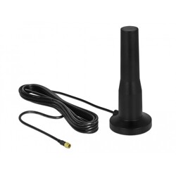 Antena SMA męska LTE 3 - 5 dBi 12 cm nieruchoma dookólna z podstawą magnetyczną i przewodem RG-174 A/U 3 m czarna zewnętrzna Del