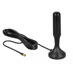 Antena SMA męska LTE 3 - 5 dBi 12,4 cm nieruchoma dookólna z podstawą magnetyczną i przewodem RG-174 A/U 3 m czarna zewnętrzna D