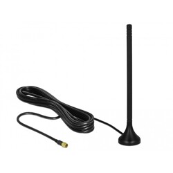 Antena SMA męska LTE 3 - 5 dBi 12,5 cm nieruchoma dookólna z podstawą magnetyczną i przewodem RG-174 A/U 3 m czarna zewnętrzna D