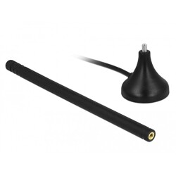 Antena SMA męska LTE 3 - 5 dBi 12,5 cm nieruchoma dookólna z podstawą magnetyczną i przewodem RG-174 A/U 3 m czarna zewnętrzna D