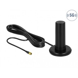 Antena SMA męska 5G LTE 0 - 3 dBi nieruchoma dookólna z podstawą magnetyczną i przewodem RF195 3 m czarna zewnętrzna Delock 1259