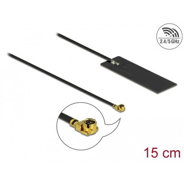 Antena WLAN 802.11 ac/ax/a/h/b/g/n męskie złącze I-PEX MHF I 2 - 4 dBi płytka drukowana PCB 15 cm wewnętrzna samoprzylepna Deloc