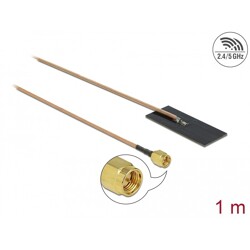 Antena WLAN 802.11 ac/ax/a/h/b/g/n męskie złącze SMA 0,5 - 1,2 dBi płytka drukowana PCB RG-178 1 m wewnętrzna samoprzylepna Delo