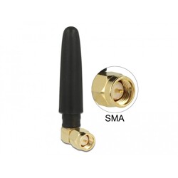 Antena WLAN 802.11 b/g/n SMA męska 90° 2 dBi wielokierunkowa z zamocowaniem przechyłowym z elastycznego materiału Delock 12624