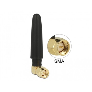 Antena WLAN 802.11 b/g/n SMA męska 90° 2 dBi wielokierunkowa z zamocowaniem przechyłowym z elastycznego materiału Delock 12624