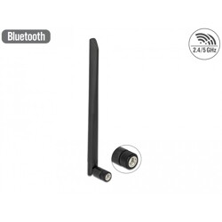 Antena WLAN 802.11 a/ax/a/b/g/n RP-SMA męska 5 dBi 20 cm dowolny kierunek uchylne złącze gumowana powierzchnia czarna Delock 126